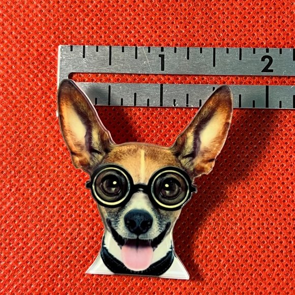 Chihuahua in Goggles Acrylic Pin Brooch Backpack Pin - Picture 2 of 4